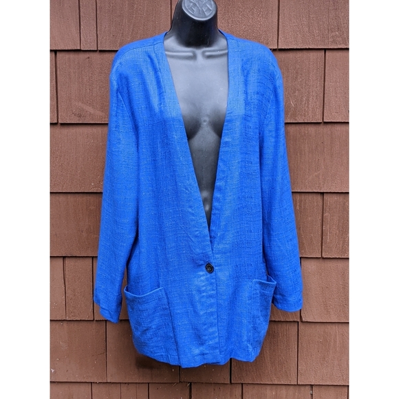 Vintage 90s blue oversized single button lined blazer 14 - Picture 1 of 4
